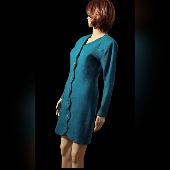 Vintage Savannah Fitted Knit Shirt  Dress Fall Office Party / Sz 5 / Teal - Picture 7 of 16